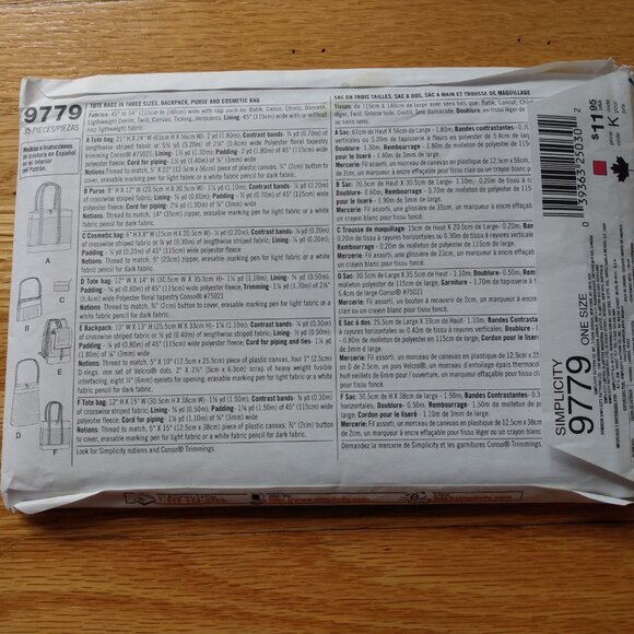 Vintage Bag Sewing Pattern Purse Backpack Tote Simplicity 9779 Carryall - Picture 6 of 11